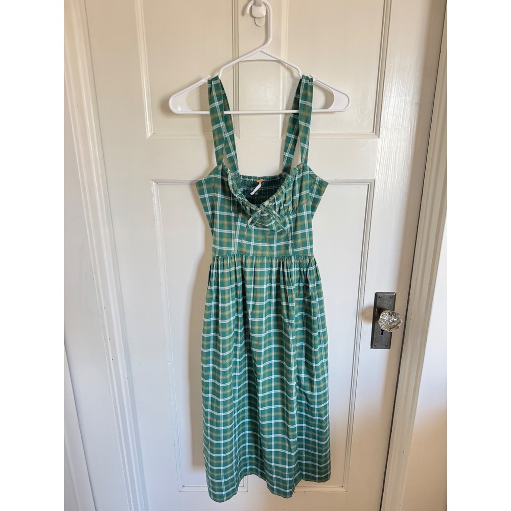 Free People Laters Baby green plaid midi dress size xs - Picture 3 of 12